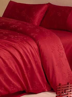 档提花婚庆四件高结套红色床婚被套床单笠新婚CIS嫁喜被床上用品