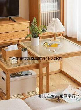 日式客茶几户小型桌台玻璃边几茶几家用茶异厅77806形矮原木一体