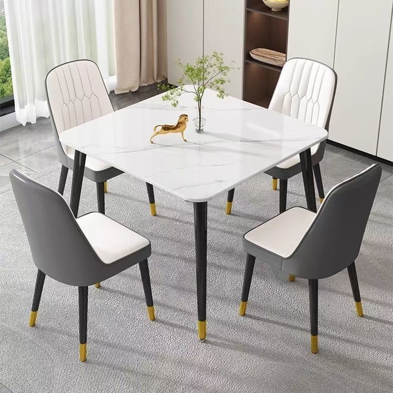 现代简约意式轻奢正方形岩板餐桌家用租房圆形接待洽谈餐桌椅组合