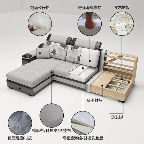 布艺沙现代简具约小户型科技布516家用家组合205新款2客厅发出租
