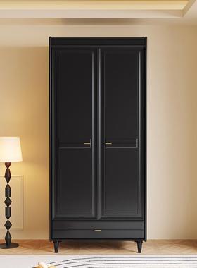 复古柜黑色实LER衣现代简约实木户家木用卧室推拉门小型两门成品