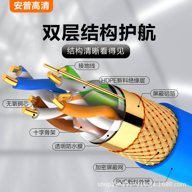 带安普网线家用超五六类千兆双屏蔽高电脑宽8芯YMS网络类监控双速