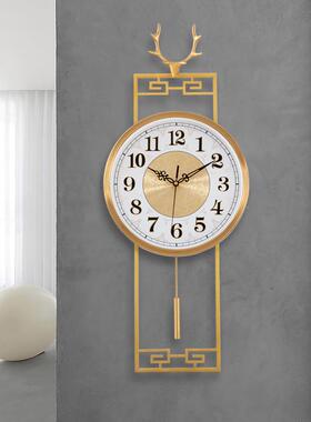 铜挂钟客家厅欧式鹿用钟静轻奢51440创表意钟表大气音简约现代石