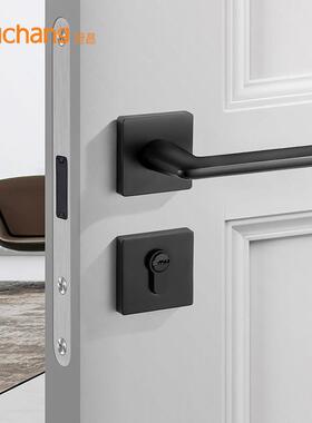 黑色间门锁室家房用卧生室门锁具分体通用静音木门把HGZ手内卫间