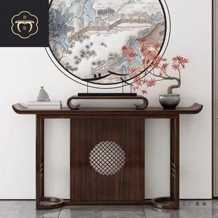 新中式乌金木实隔木门AKZ关厅入户大玄关台断玄桌玄关简约气条案