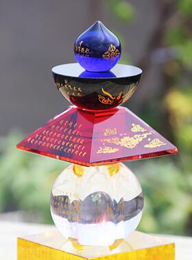 水水晶舍利塔件铜扣木底座高30公分装摆藏舍水利82685子甘晶石风