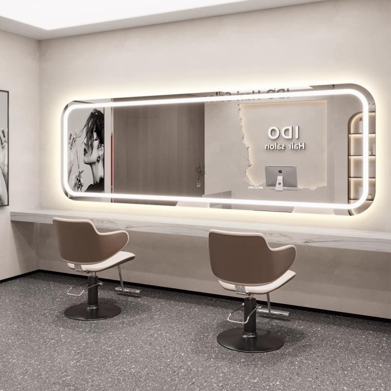 理发店台横挂大通镜发廊用镜子HLW发带灯专烫染剪镜网红美发镜子