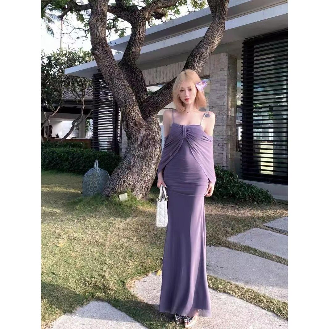 原版布胸垫无袖抹胸鱼骨连衣裙女夏季收腰显瘦气质包臀长裙