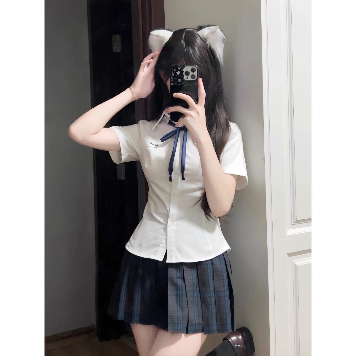 日系jk收腰修身短袖衬衫女款夏季新款白色百搭制服学院纯欲风衬衣