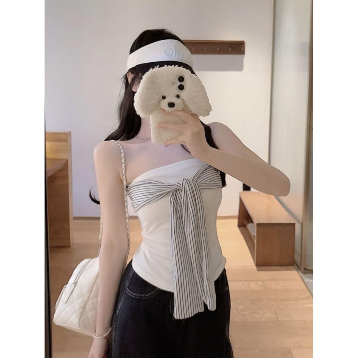 6139带胸垫复古条纹绑带一字肩抹胸背心女夏季辣妹短款外穿上衣