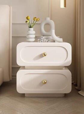 意式简轻奢实木床油头柜简约现SCX代式奶风储物柜黑色皮质床极边