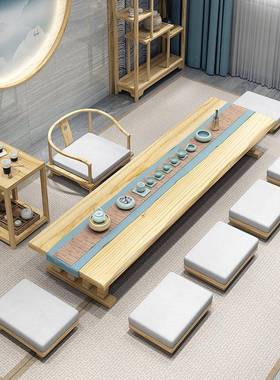 日式实木榻榻茶桌飘客厅坐地长条桌茶室接待室米VAH窗泡茶矮桌茶