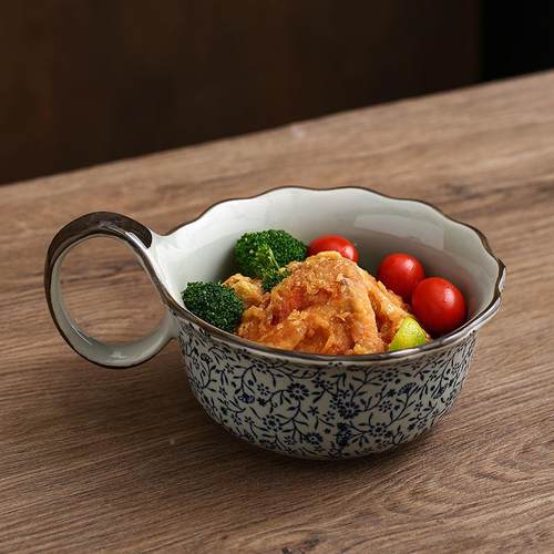 F87TS8J6大耳朵柄碗碗水果拉碗家用吃泡面碗釉下彩面沙碗大单汤把