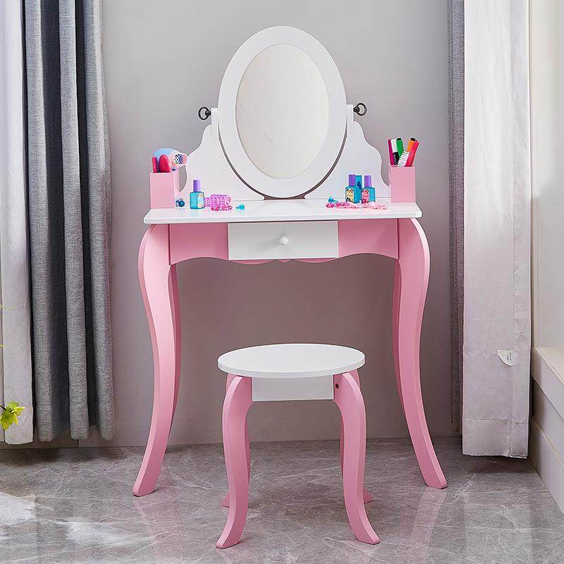 童房可学爱公主梳妆台粉色木TY3003质多功能习梳妆物台儿置盒组合