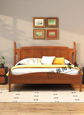 中古风实橡木床纳伦BNX复古塞波英浪1.8米双人主卧床1.5米红实木