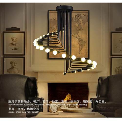 美式工业复lt1001古铁艺创楼梯吊灯loft个具大厅复式别意墅螺性旋