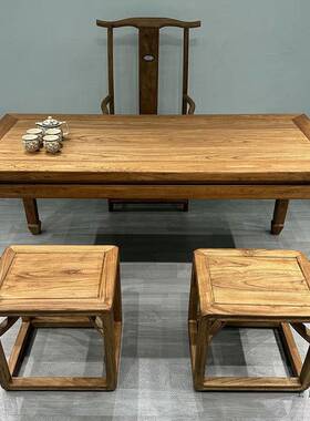 老榆木板茶UYH复古原木风化老门桌餐桌家用书桌长椅束腰中式马桌