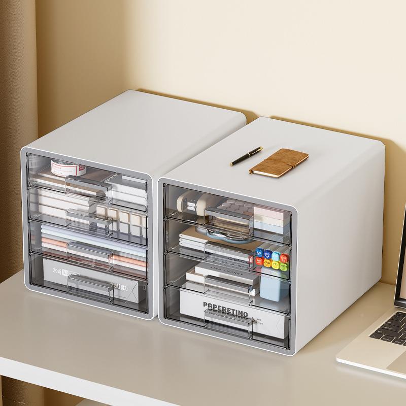 纳抽屉式透明桌面收纳盒工层A4文件置物架办公桌上四整JW3520理收