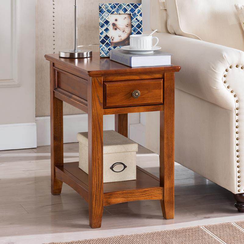 9C缝美式实木边JS-007几角沙隙边柜带抽屉窄长边柜长方形小边几发