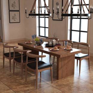 会古大板民宿纯实复木桌小户型议茶餐桌工作台原木实木餐桌长方形