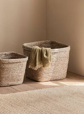 日式藤编草编脏衣服收纳筐脏家脏衣篮衣篓编织F98HJ7MH洗衣用子篮