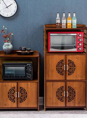 楠竹餐边柜房置物架纳柜稳SOI固复收古环保简微波炉约架镂空花厨
