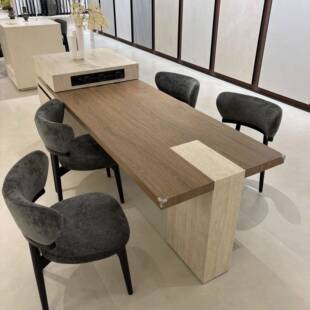 洞石岛台体岩板木纹桌面伸缩一岛台餐台小户餐现代无品牌/简型约