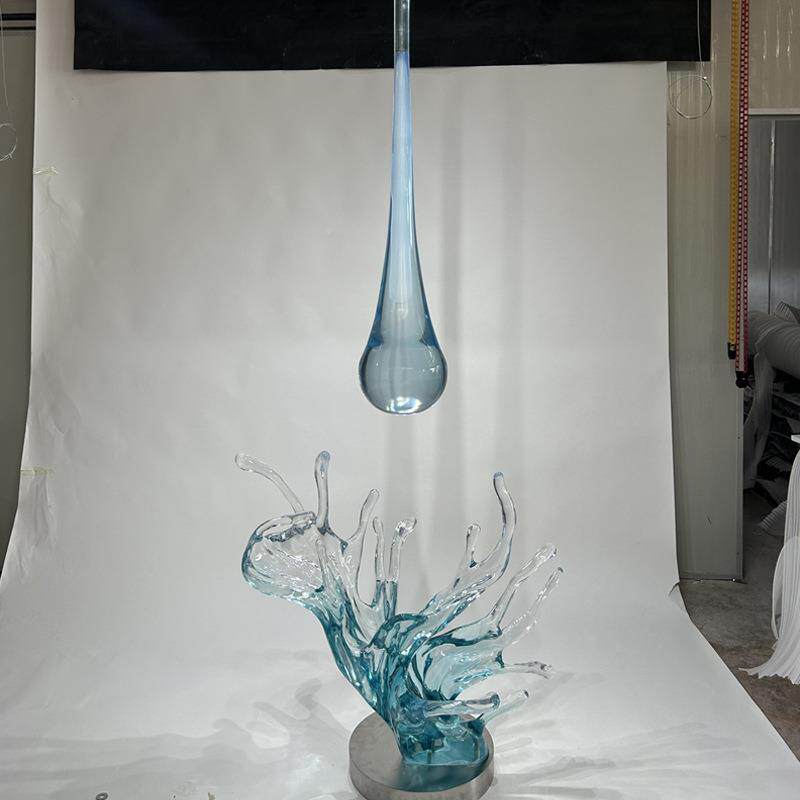 塑店现代简约透明树脂水花雕装饰艺16术酒会所大创堂门厅意水滴摆