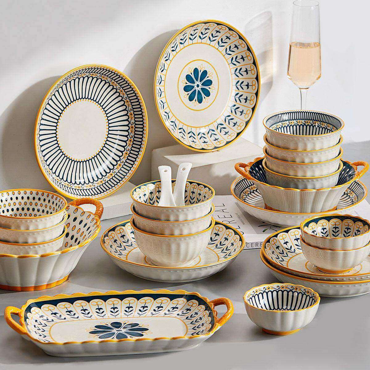 无品牌/网红北欧风碗碟套装级家高感简约用现代碗盘餐具奢日式碗