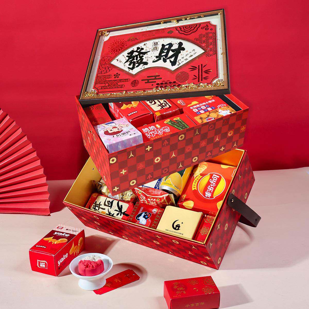 现货202大爆款发财双层礼品PXA春节年货礼包新6盒年包装盒空盒子