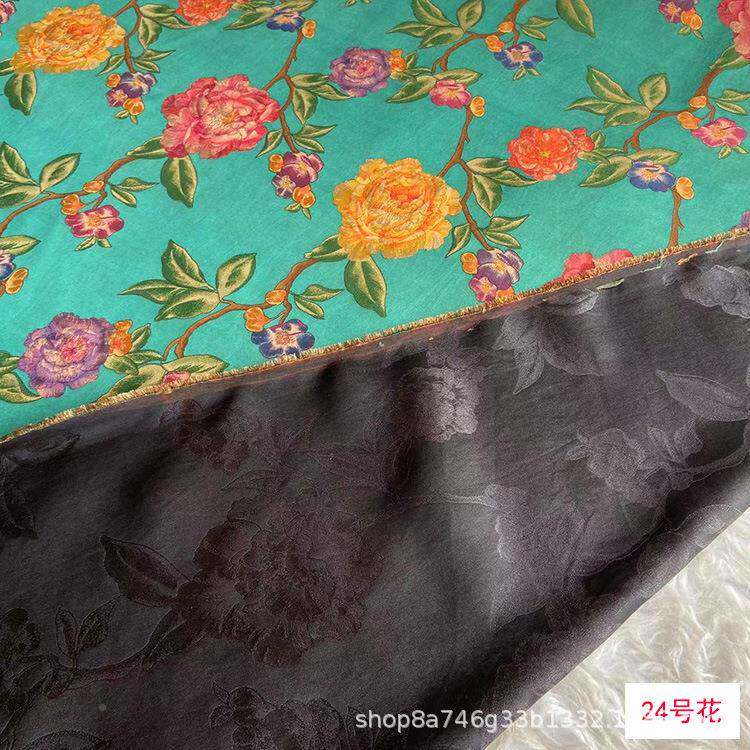 TCY40姆米提花重缎香云纱桑蚕丝衣料 复古提花莨绸旗袍上缎面布料