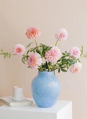 轻HC25-03奢风浅蓝色大肚璃花摆瓶件高级客厅餐桌感水玻养插花装