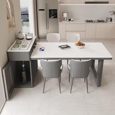 灰色台餐泡茶一体多功能岩板桌伸缩户型家用轻BZS奢现小代简约岛