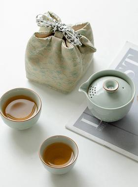 青莲瓣户外单旅行茶具快客杯套装携式62603包一瓷壶二杯便人功夫