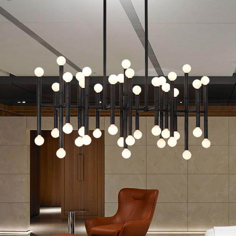 后现代台简约客厅餐厅别墅152吊竹灯吧不艺术锈钢矩形42头节吊灯