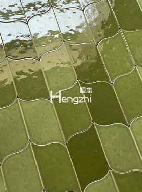 亮叶面子1光03x156釉面波浪珍珠釉面手工砖绿色色卫生蓝间全瓷砖