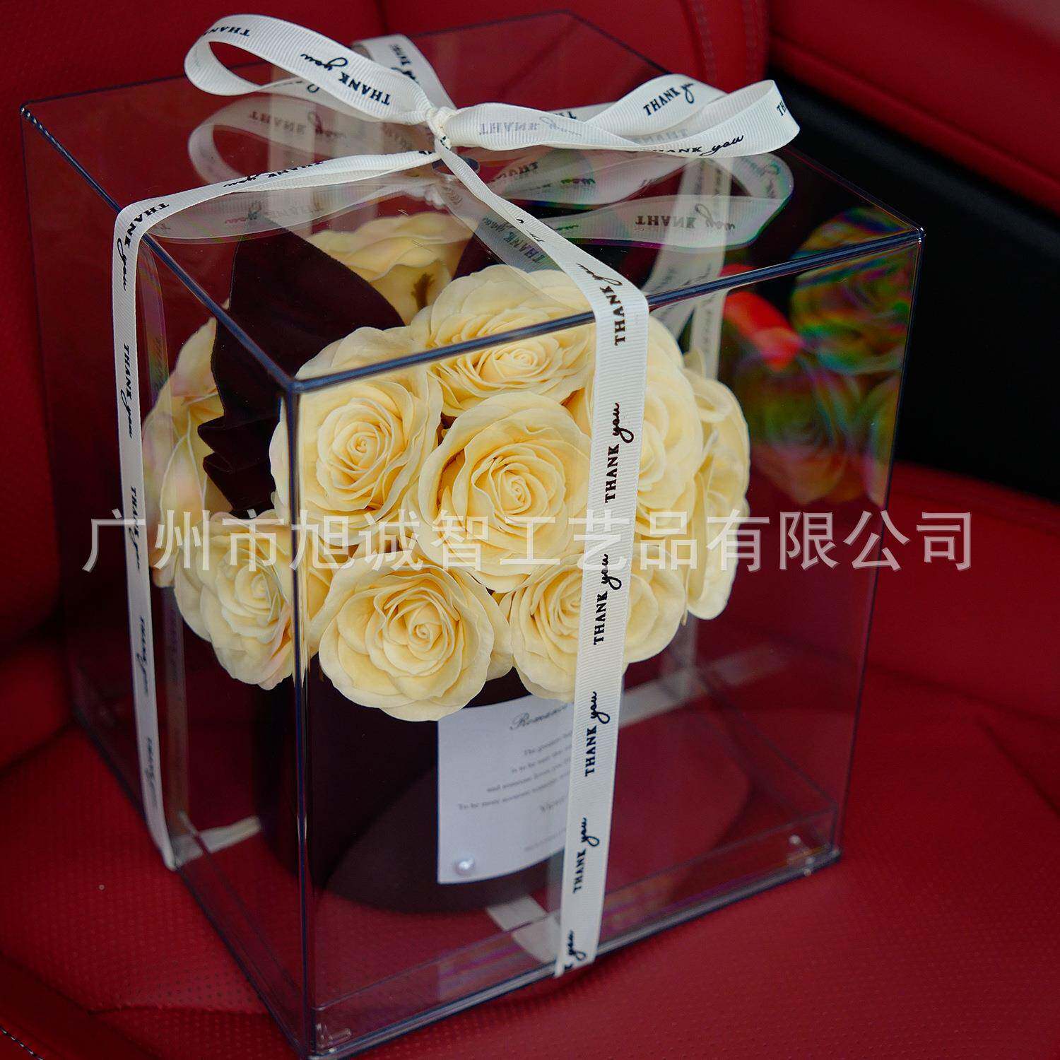 花Z-2永生玫瑰抱桶礼抱盒亚克力摆件情人节生日花礼物香皂花花盒