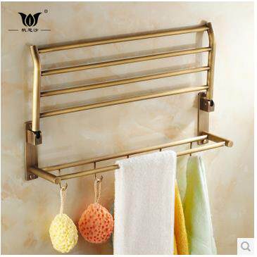 促销价铜式481奢华光亮仿古全双层毛欧巾架折叠浴巾架室毛巾挂浴