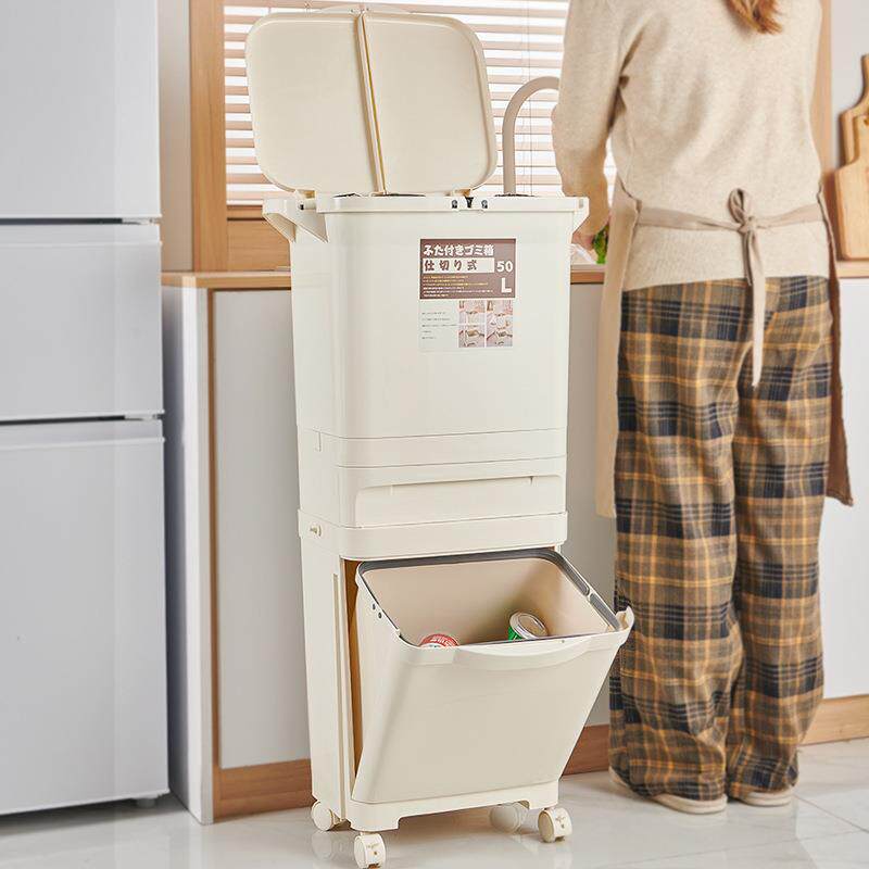 厨房垃圾桶用式带盖YM-601-2大号双高款大层容量厨余日分类专家用