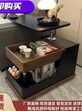 式QLH古黑色移动边几可升降复茶几边现代简约小法户型客柜厅家用