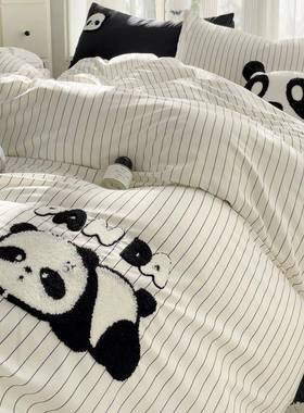 简约纹lxy20231洗水棉磨被毛床上四件套非棉类条纯棉毛巾绣套床单