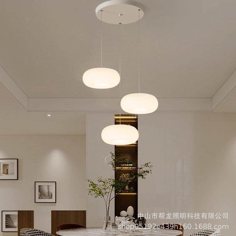 家704用温馨奶油风简圆尚桌饭厅灯约时白色楼梯楼道三头吊圆盘吊,家装灯饰光源,智能吊灯,淘宝优惠券,粉丝福利购,淘宝优惠卷