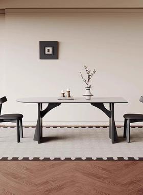 半圆木餐桌法式复古风墙黑实色户型全FYBY托靠岛台哑光纯小白岩板