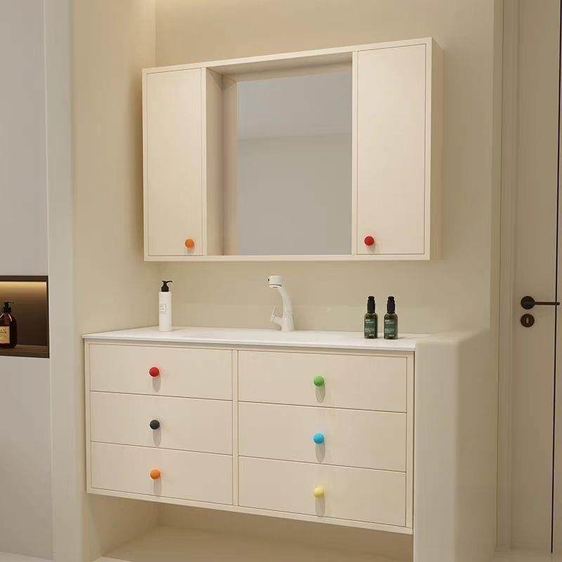 奶油风简新中组式浴室柜橡木漆12合烤卫生间陶瓷一体盆约定制洗脸