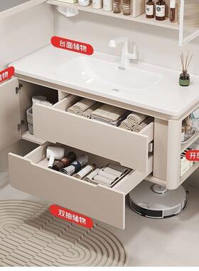 合浴室柜侧边纳橡木烤37472漆角陶瓷一收体盆浴室柜组洗漱盆圆洗