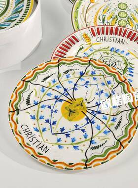 跨境MNX迪家早春系盘创意牛排10寸瓷盘套装陶组合家用手列绘风西