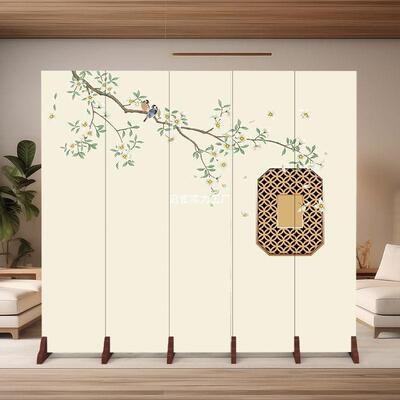 CUH现代中式雅意淡屏风隔断折境移动客厅酒店装饰水墨竹子月圆折