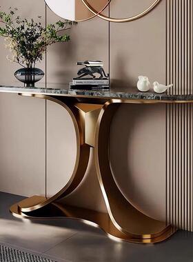 LQO奢入户岩板玄关桌家轻设计师现代简约玄用廊关条案走不锈钢玄