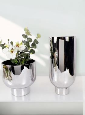 现代简约欧灰色焦糖色式玻璃器花瓶5493摆件样花板房楼售处饰品