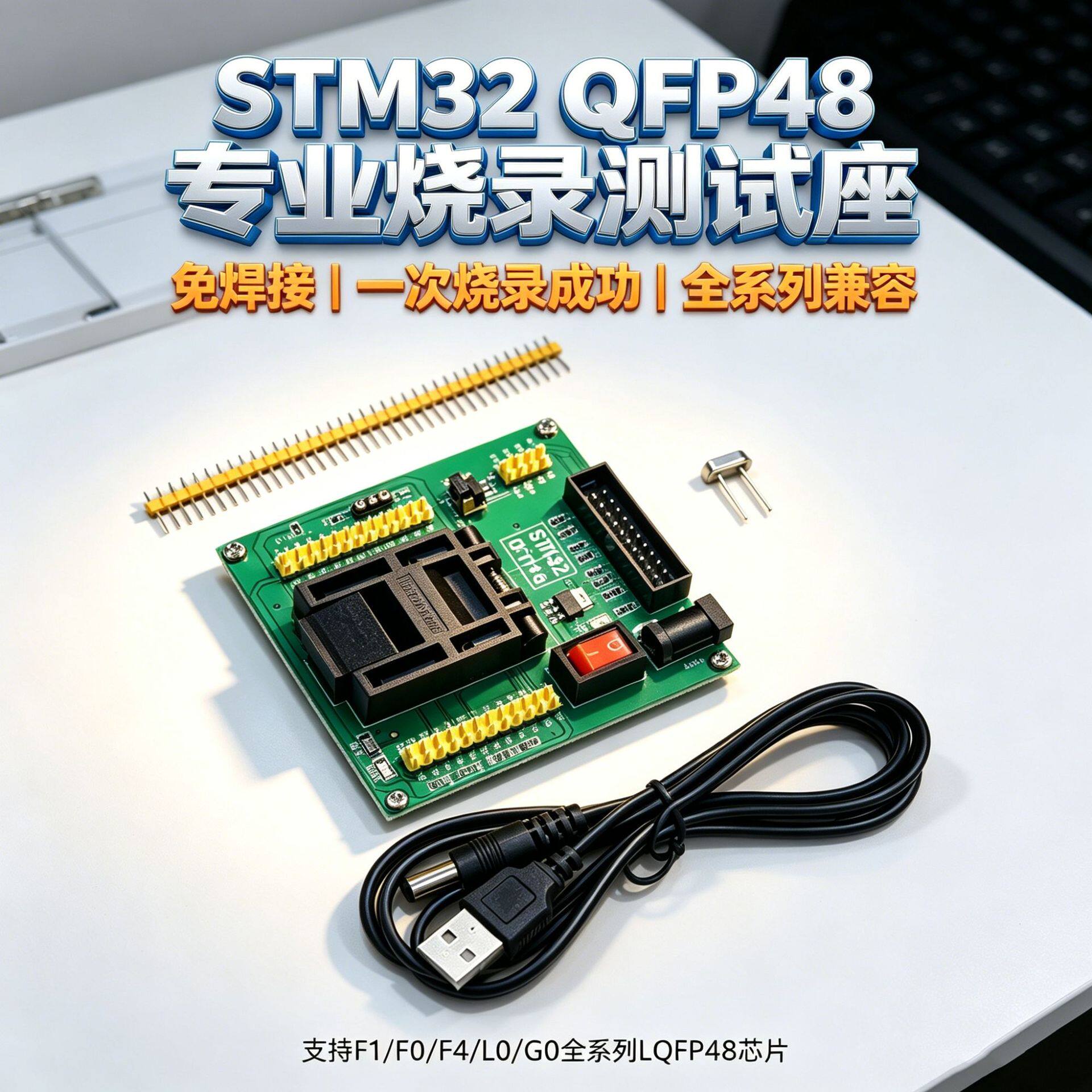 STM32QFP48烧录测试座支持F103/F0/F4/L0免焊接芯片下载器
